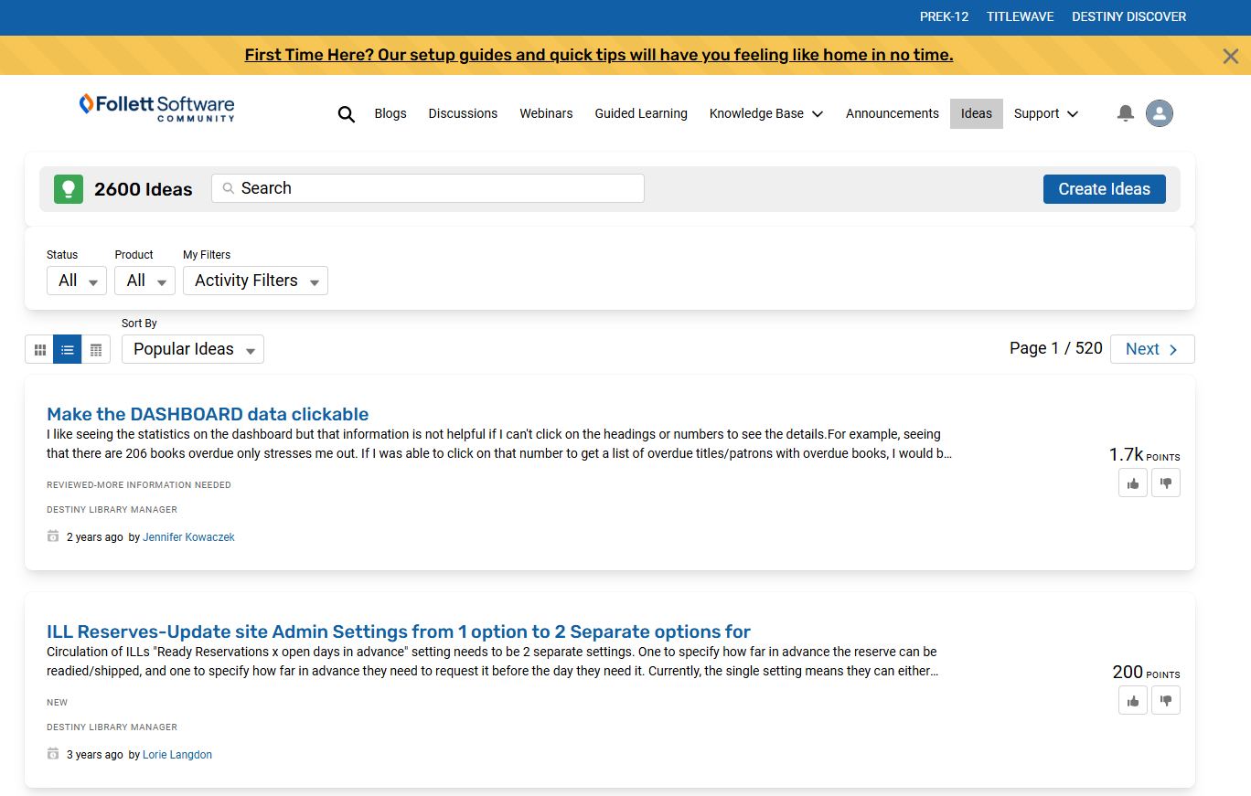 Follett Community Ideas page.